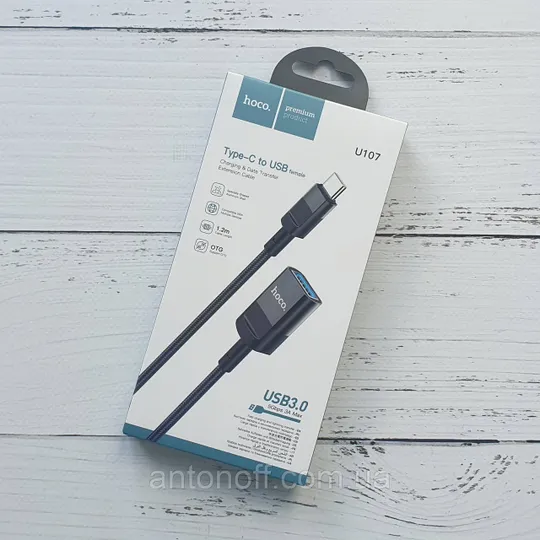 USB OTG подовжувач Hoco U107 Type-C to USB female USB3.0 3A 1.2м Чорний Ціна