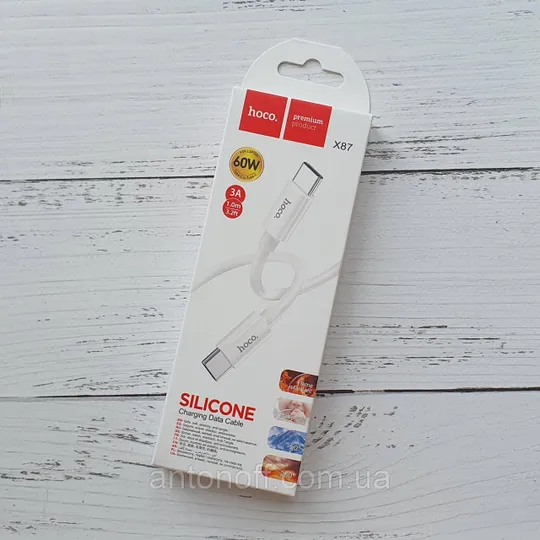 Кабель Hoco X87 Type-C to Type-C 60W 3А 1м силіконовий Білий Ціна