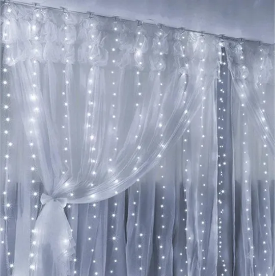 Гирлянда штора Роса, 8x1,5м, 600 LED, 40 нитей, 220В, статический режим, IP44 Холодный белый Продаж