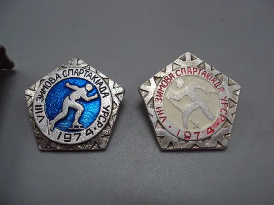 Купити Знак спорт VIII зимняя спартакиада урср 1974 ссср лыжи коньки лыжный и конькобежный 2 шт №17730