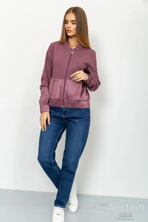Купити Женский бомбер с карманами, сливового цвета, 102R205-1
