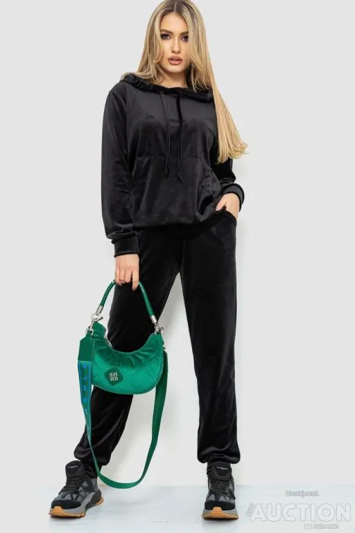 Спорт костюм женский велюровый с капюшоном, цвет черный, 241R105 Ціна