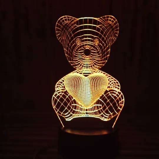 Акриловий світильник-нічник Ведемедик з серцем жовтий tty-n000156 Ціна