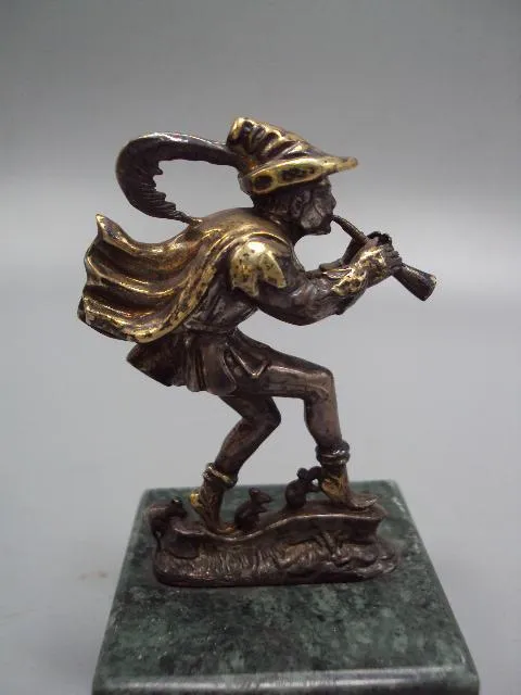 Фигурка серебро на подставке Rattenfanger von Hameln Нильс и крысы сказка Волшебная дудочка №14272 Інтернет-аукціон