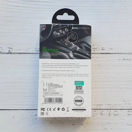Купити Авто зарядний пристрій Hoco Z32 18W 3A (1USB) QC3.0 швидка зарядка Чорний
