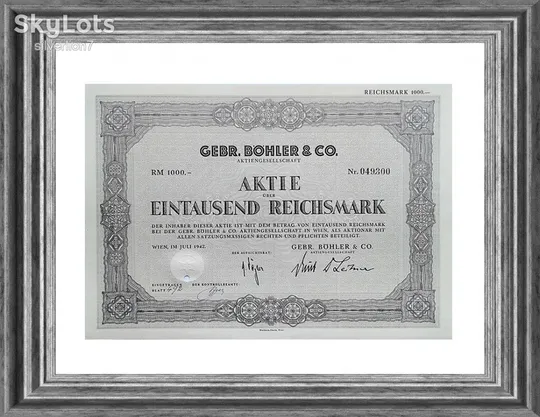 Акция на 1000 RM Gebr. Bohler &amp; Co. AG 1942 Германия Mt 23 З аукціону