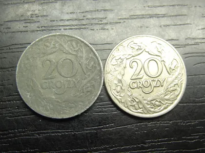 фото, 20 грошей 1923 Польща (два різновиди, нікель і цинк)