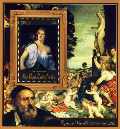 фото, ЦАР-Живопись- Тициано Вечелли -2011.Чистый  красивый Блок.MNH.