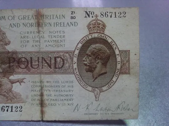 банкнота 1 фунт англия великобритания 1922-1923 год  Георг V №167 З аукціону