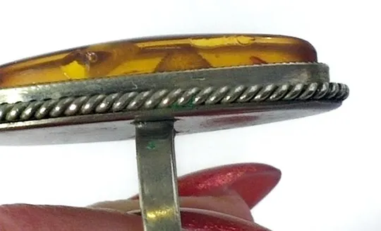 Кольцо советский мельхиор с плавленым янтарём бижутерия р18 каблучка бурштин 8г Інтернет-аукціон