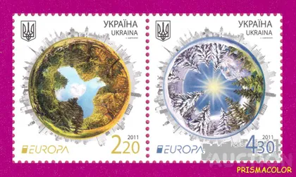 фото, ** УКРАИНА 2011 N1162-1163 сцепка Леса флора Европа CEPT
