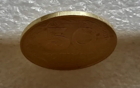 (5240) 50 копійок 1992 1ААм розкол від канту між 3 та 4 гронами через "ОК" (50 копеек 1992 1ААм брак) Недорого