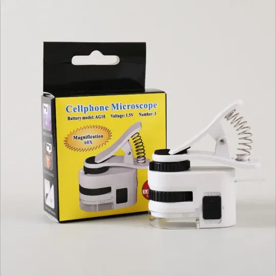 Міні лупа-мікроскоп з прищіпкою,з підсвічуванням для телефона  (TB10-60X) Продаж