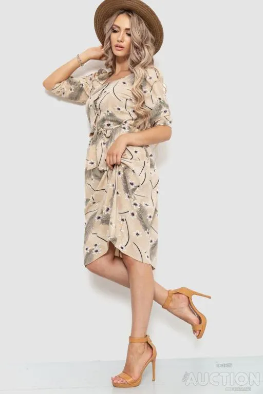 Платье с поясом, цвет бежево-черный, 230R039-2 З аукціону