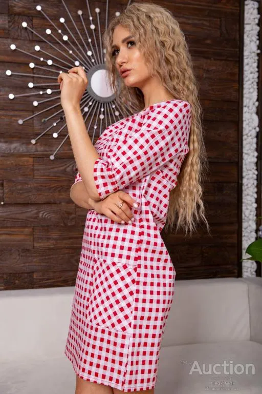 Летнее платье, в красно-белую клетку с карманами, 167R108-10 З аукціону