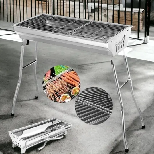 Купити Переносной мангал из нержавеющий стали со складными ножками  73*34*73 см с 2 жаропрочными решетками
