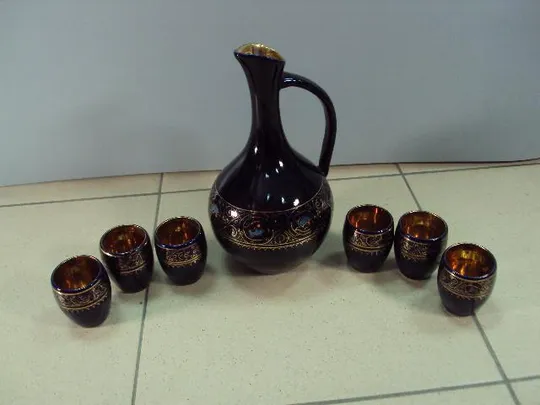 Коньячный набор штоф графин и стопки кобальт позолота фарфор лот высота 22 см, рюмки 6х4,6 см №13037 Ціна