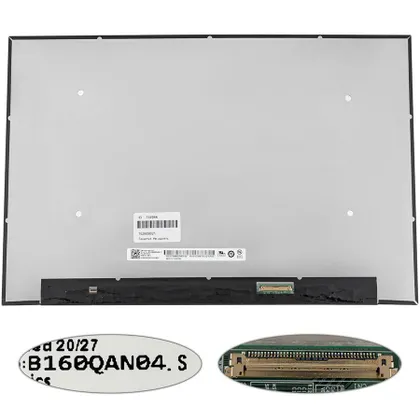 фото, Матриця 16.0" B160QAN04.S (3200*2000, 40pin(eDP, IPS, 120Hz), LED, SLIM(без доп. панелі), матова, роз'єм праворуч внизу) для
