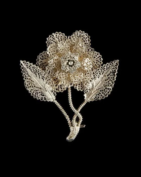 Купити Філігранна срібна брошка Роза Троянда срібло 925 проба Portugal