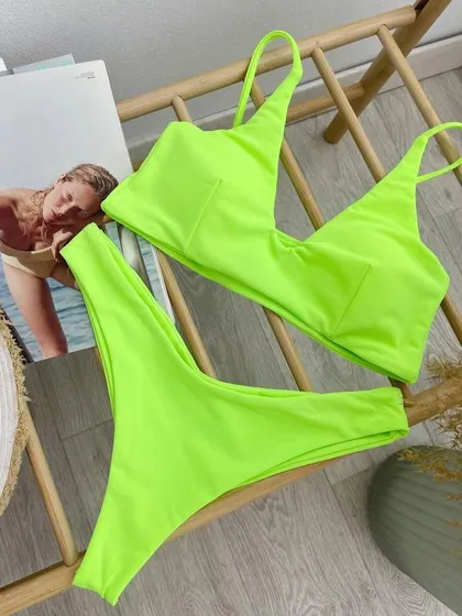 фото, Купальник топ (знімні чашки) і високі плавки бразиліани біфлекс Christel 06 неон зелений розмір L