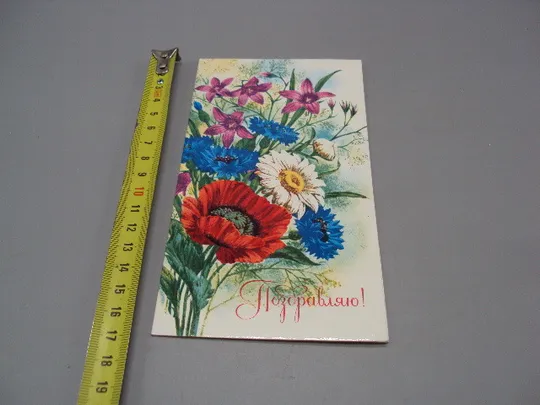 Открытка Поздравляю! полевые цветы васильки мак ромашки художник Л. Пешкова 1977 год №17995 Ціна