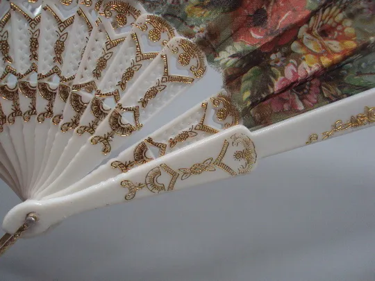 Веер узор цветы цветочки пластик, ткань, кружево длина 23 см (есть поломка) №15906 Де купити