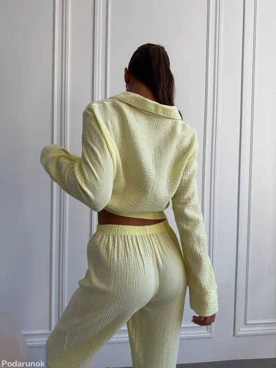 Жіночий домашній комплект з мусліну ніжний жовтий розмір S-M Характеристики