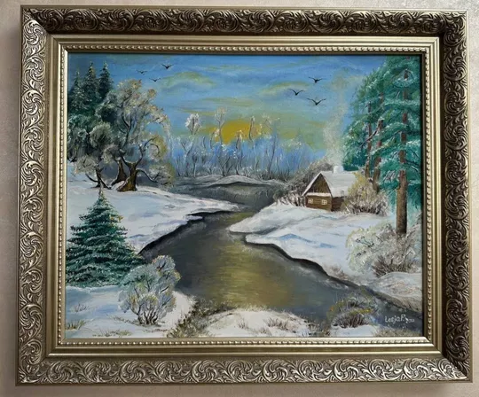 Авторська картина з оформленням в рамі " Холодний вечір" 60×50 Ціна