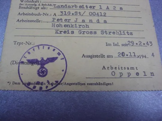 германия рейх рабочая карта 1943  №358 Продаж