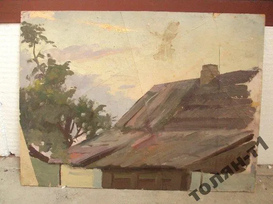 Купити Картина Пейзаж. Крыша. Каюн. Масло, картон 37,8 х 28,2 см №157