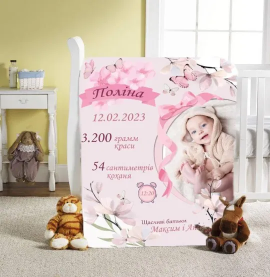 Плед 3D со своими пожеланиями с метрикой Весенний цветочек 20222391_C 11590 80х100 см Ціна