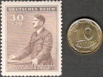 Купити Третий Рейх 1939 г. ОККУПАЦИЯ БОГЕМИИ И МОРАВИИ. МАРКА КРУПНАЯ С КЛЕЕМ.