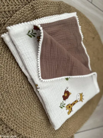 фото, Плед муслиновий 100% бавовна дитячий 70*100 см (різні кольори) жирафи