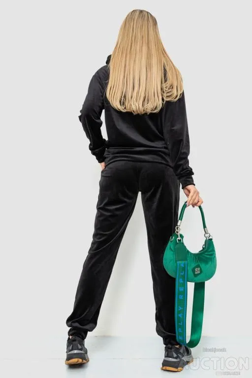 Спорт костюм женский велюровый с капюшоном, цвет черный, 241R105 Продаж