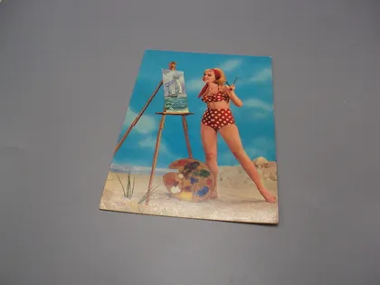 фото, Открытка художница пляжница девушка на пляже рисует за мольбертом Европа beograd чистая №18711ч