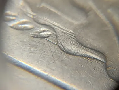 фото, (4747) 50 копійок 1992 1АВк брак "бамбук" на правих дубових листках (груба шліфовка) (50 копеек 1992 1АВк)