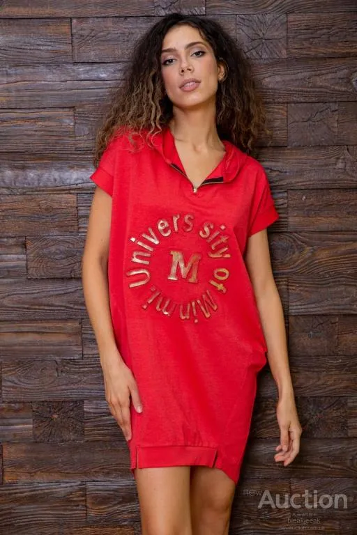 Купити Летнее платье-туника, красного цвета с принтом, 167R1-8