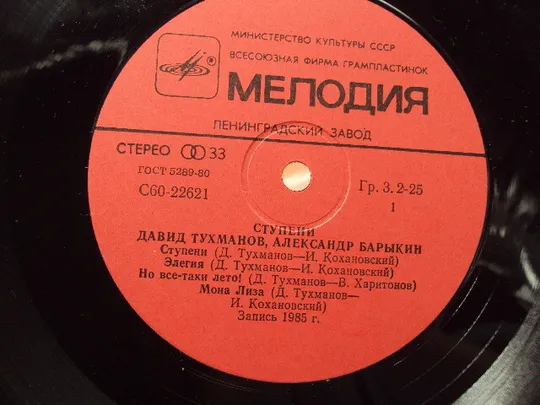 Пластинка мелодия Давид Тухманов и Александр Барыкин Ступени диаметр 30 см №15393МЯ Інструкція