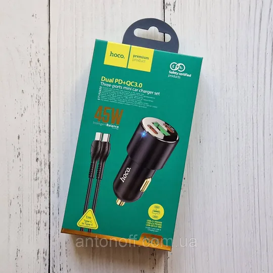 Зарядний пристрій Hoco NZ6 45W 3-ports (2Type-C та USB) з кабелем 1м Чорний Ціна