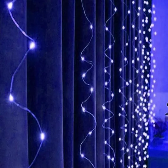 Гирлянда штора &quot;Роса&quot; от USB, 3x2м, 400 LED, 20 нитей, 8 режимов, IP44 Сине-белый Де купити
