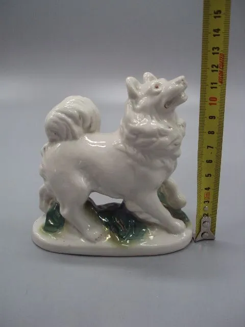 Купити Фигура фарфор статуэтка Гжель собака лайка собачка высота 11,7 см №258