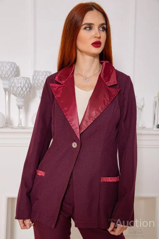 Женский костюм брюки + пиджак, вишневого цвета, 104R1285 Продаж