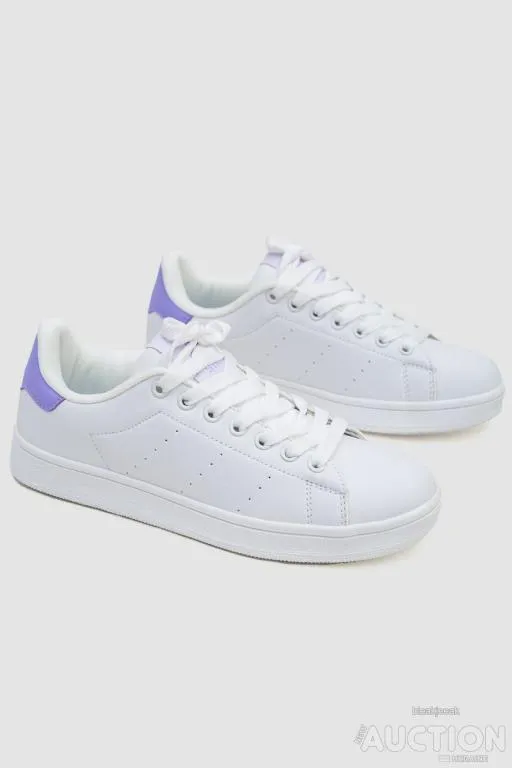 Кеди женские на шнурках, цвет бело-фиолетовый, 248RH187-4 З аукціону