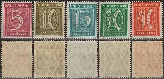 1921 - Німеччина - Стандарт - Цифри wmk.1 Mi.158-63 _3,60 € ** Ціна