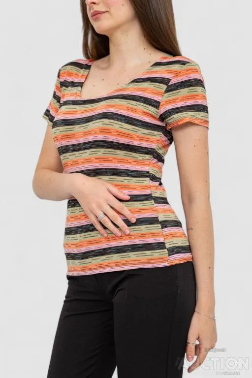 Футболка женская в полоску, цвет оранжево-оливковый, 186R527 З аукціону