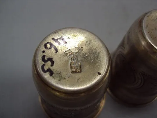Рюмка стопка цветы В.П. 1884 серебро 84 проба позолота рюмки стопки вес 46,56 г лот 2 шт №239 Продаж