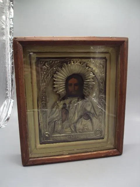 Икона Спаситель Иисус Христос в окладе и киоте размер 31,7 х 27 см №13863 Ціна