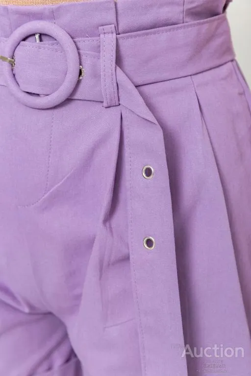 Шорты женские с ремнем и манжетом, цвет светло-фиолетовый, 214R8818 Де купити