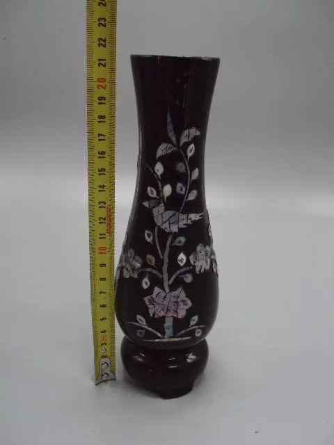 Ваза дерево, перламутр вазочка Вьетнам узор цветы и птичка высота 21,4 см, диаметр 4,8 см №13958 Ціна