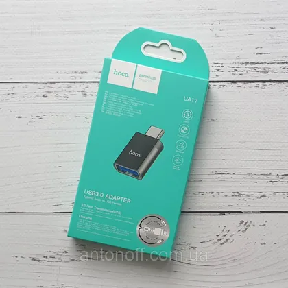 фото, OTG перехідник Hoco UA17 USB3.0 Adapter Type-C (Male) to USB (Female) Чорний